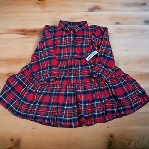 Old Navy Tartan Plaid Tiered Dress NWT 5T Red Blue Green Long Puff Sleeve